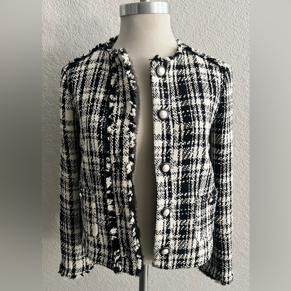 Zara Basic Collection tweed style Black White Blazer Jacket Women’s Size XS